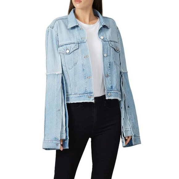 ROKH Women's Split Denim Jacket Size 2/4 In Light Blue Denim